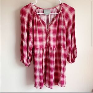 Anthropologie Maeve Cavalon Plaid Check Tunic Blouse